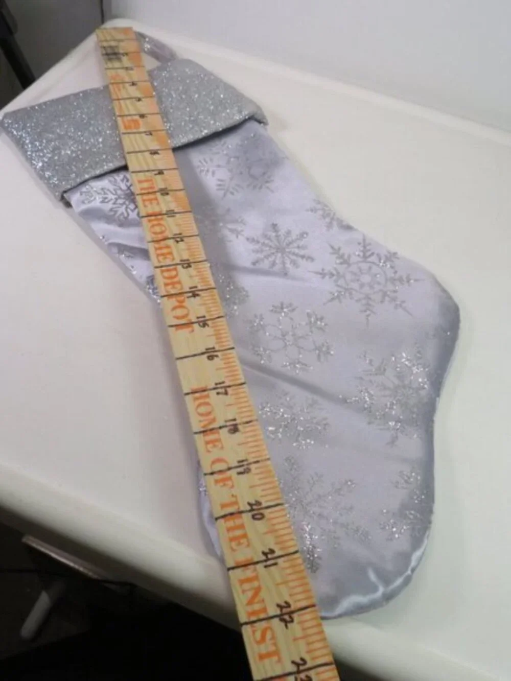 Satin Silver Glitter Snowflake Christmas Pair of 2 Stockings Impact Innovations